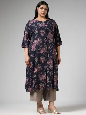 Diza Indigo Floral Printed Kurta