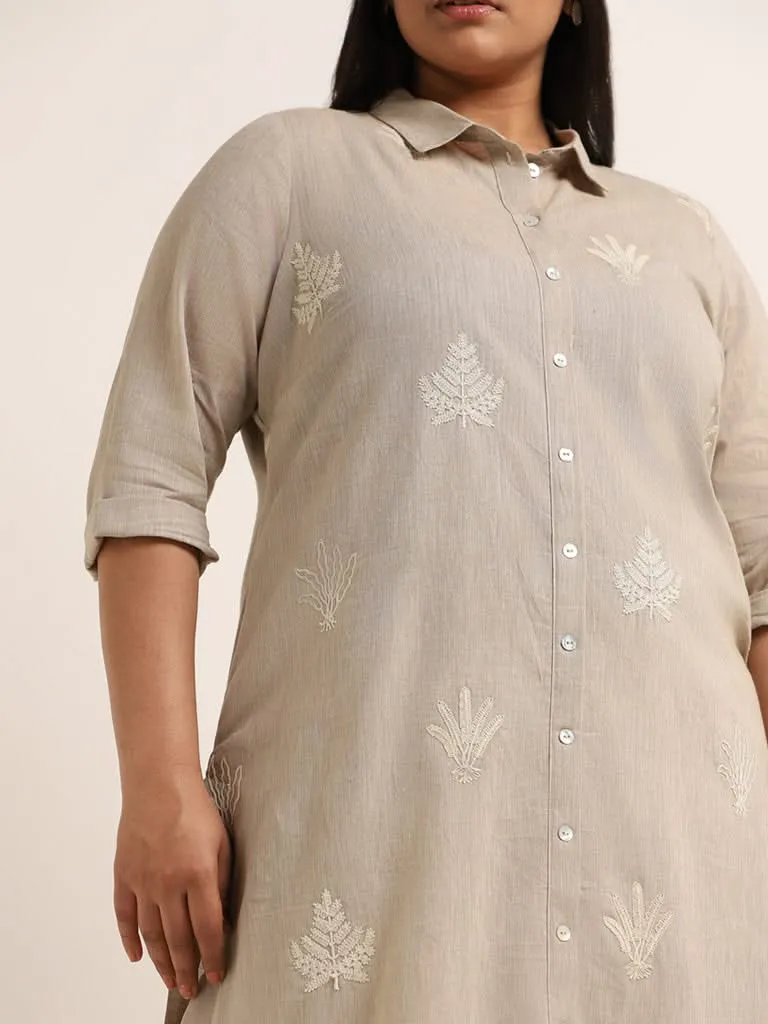 Diza Light Beige Embroidered Kurta