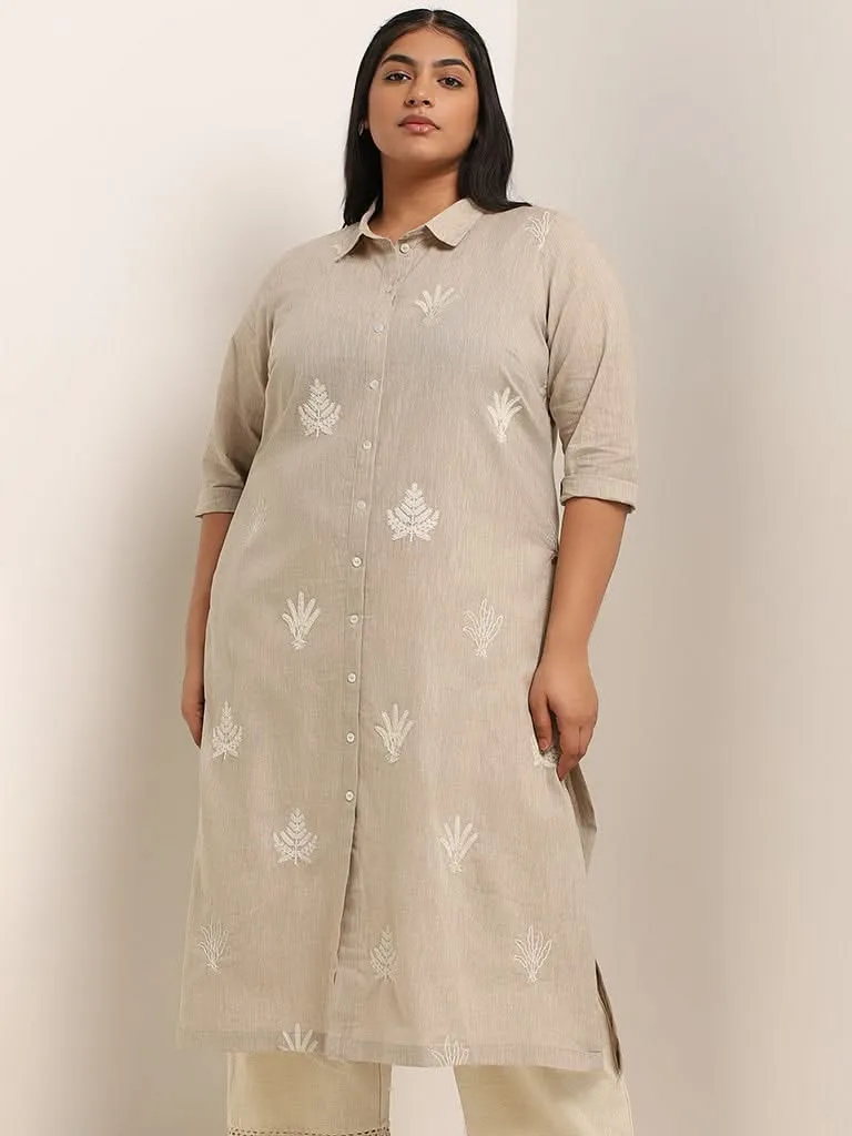 Diza Light Beige Embroidered Kurta