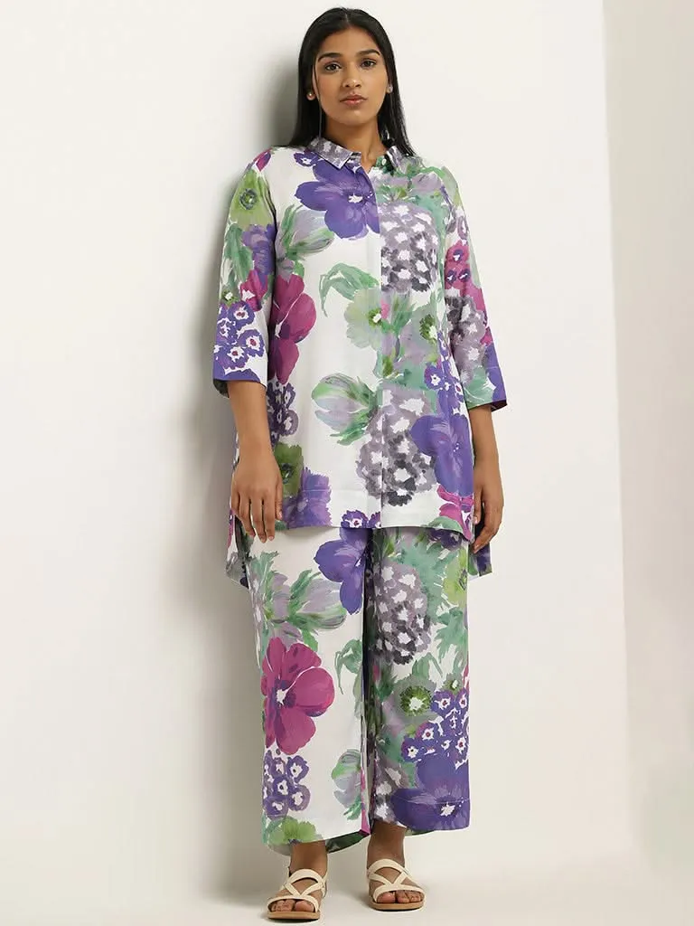 Diza Lilac Floral Printed Straight Pants