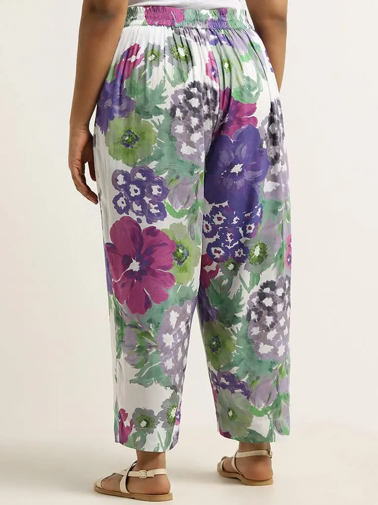 Diza Lilac Floral Printed Straight Pants