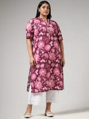 Diza Pink Wild Floral Printed Cotton Kurta