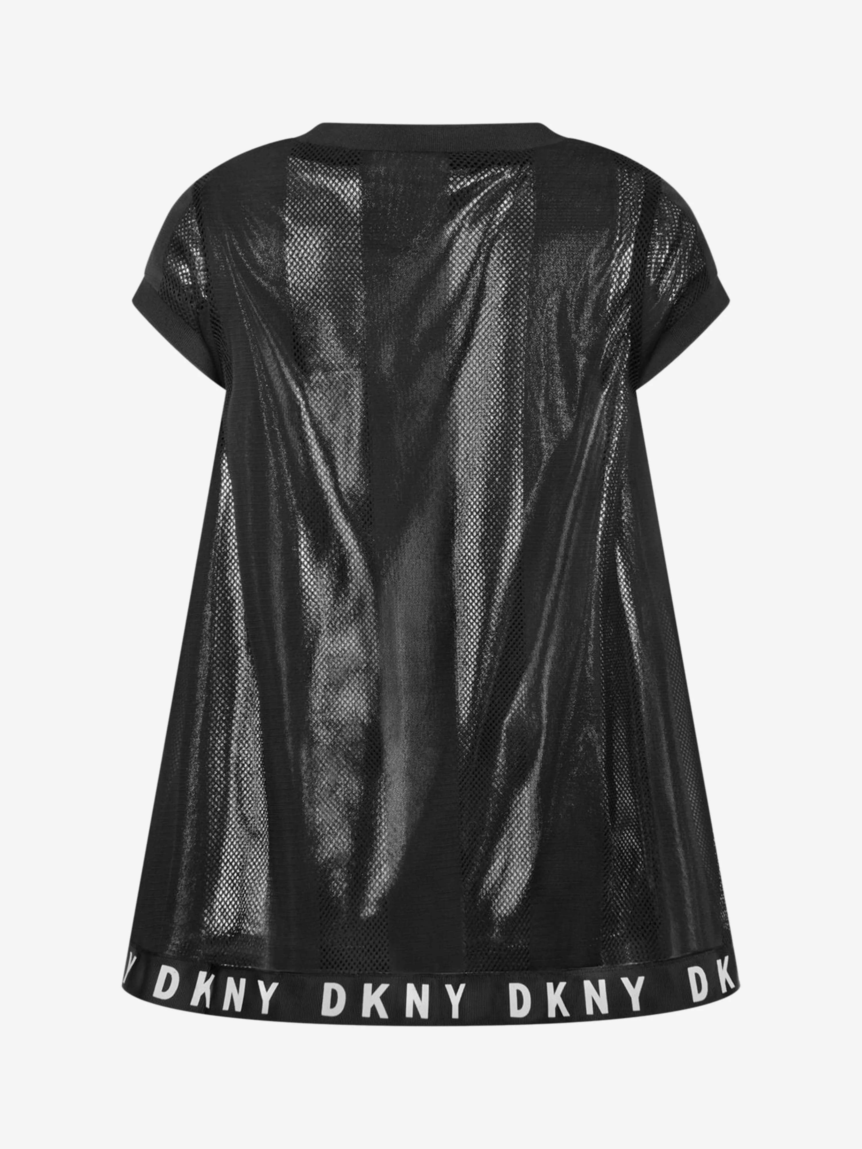 DKNY Girls Black & Silver Striped Mesh Dress