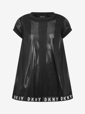 DKNY Girls Black & Silver Striped Mesh Dress