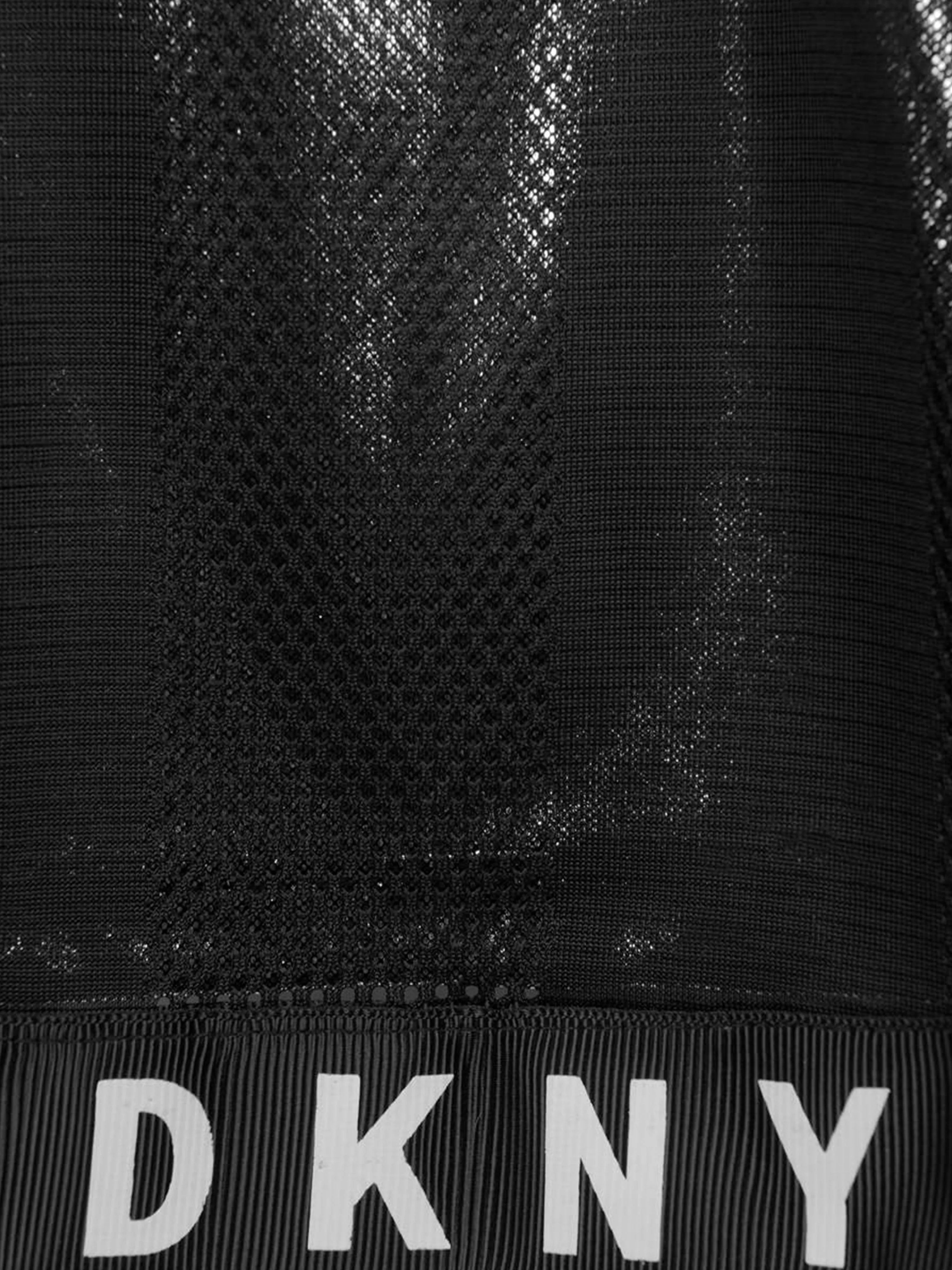 DKNY Girls Black & Silver Striped Mesh Dress