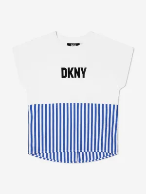 DKNY Girls Jersey And Poplin Striped T-Shirt in White