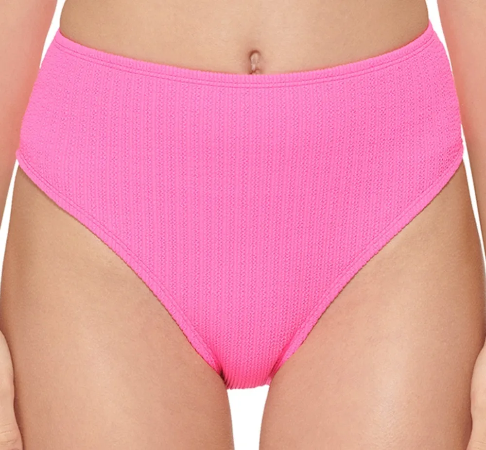 DKNY Women's Textured High Waist Bikini Bottom Swimsuit Pink