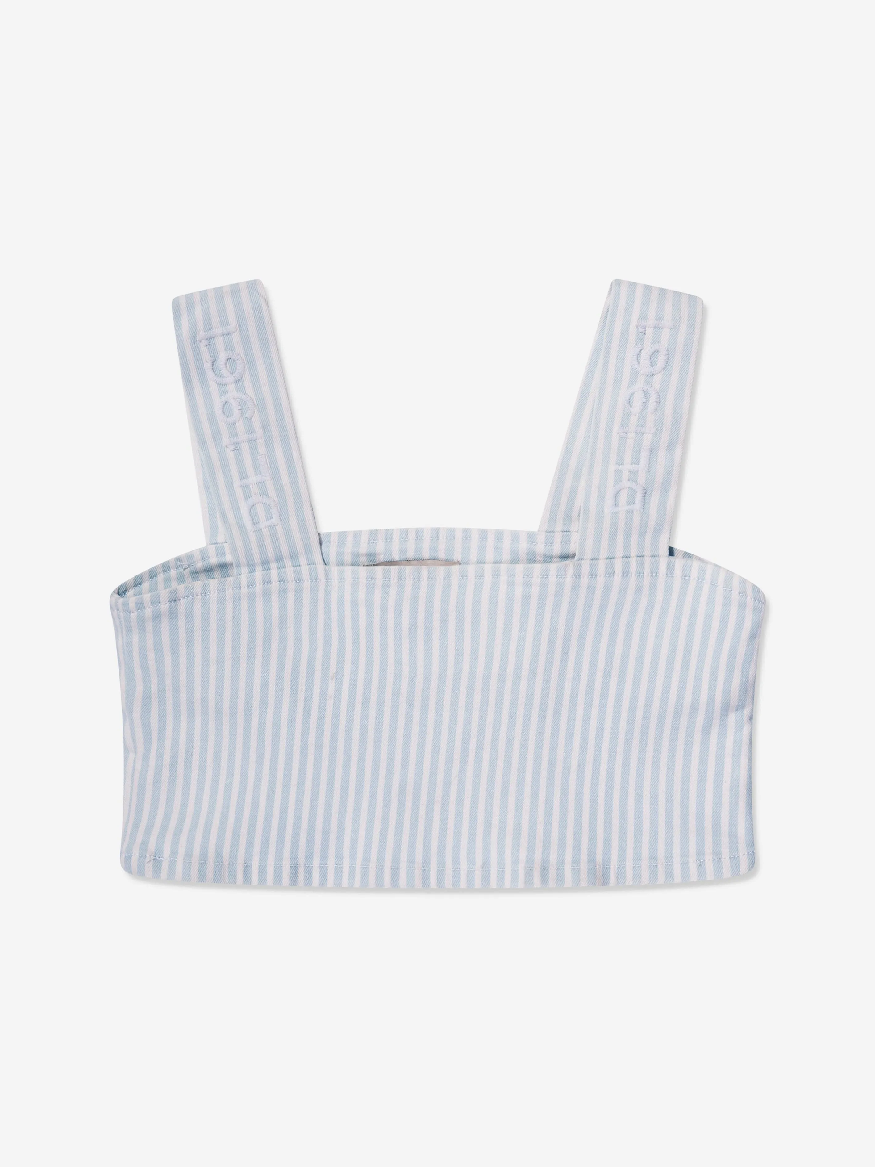 DL1961 Girls Cora Striped Ruffled Crop Top in Blue