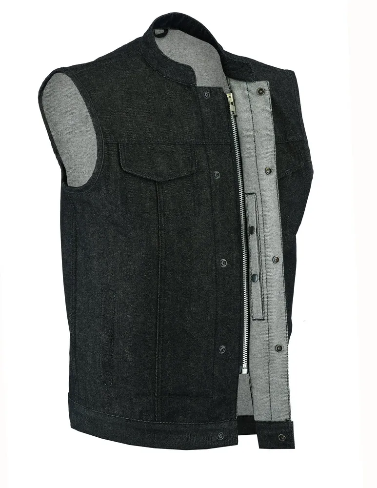 DM977 Men's Rough Rub-Off Raw Finish Denim Vest