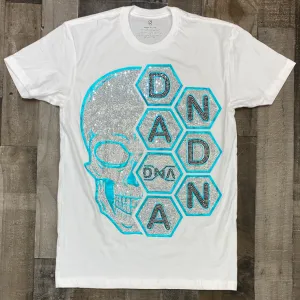 Dna Premium Wear- studded dna skull ss tee (white/teal)