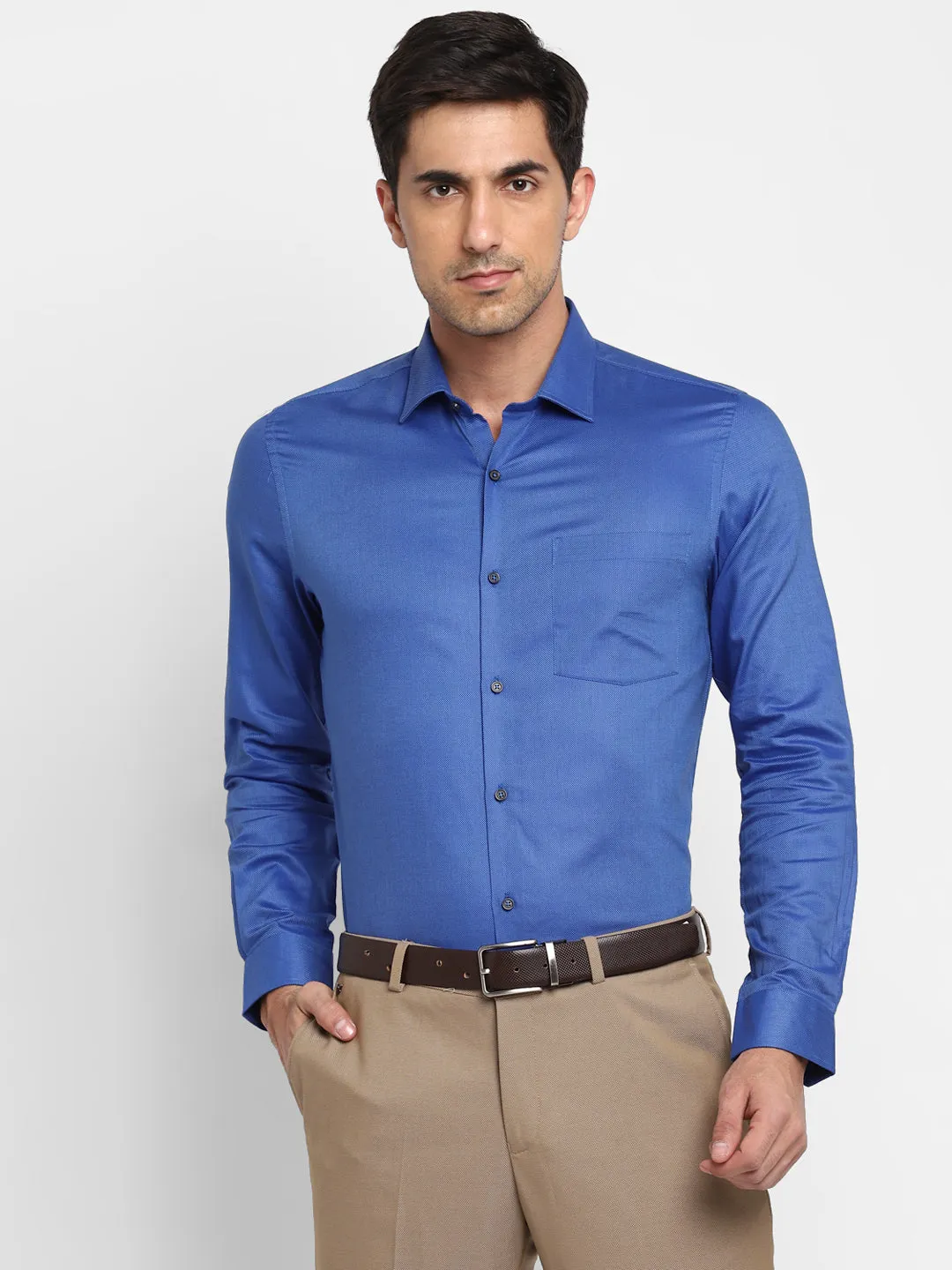 Dobby Solid Blue Slim Fit Formal Shirt