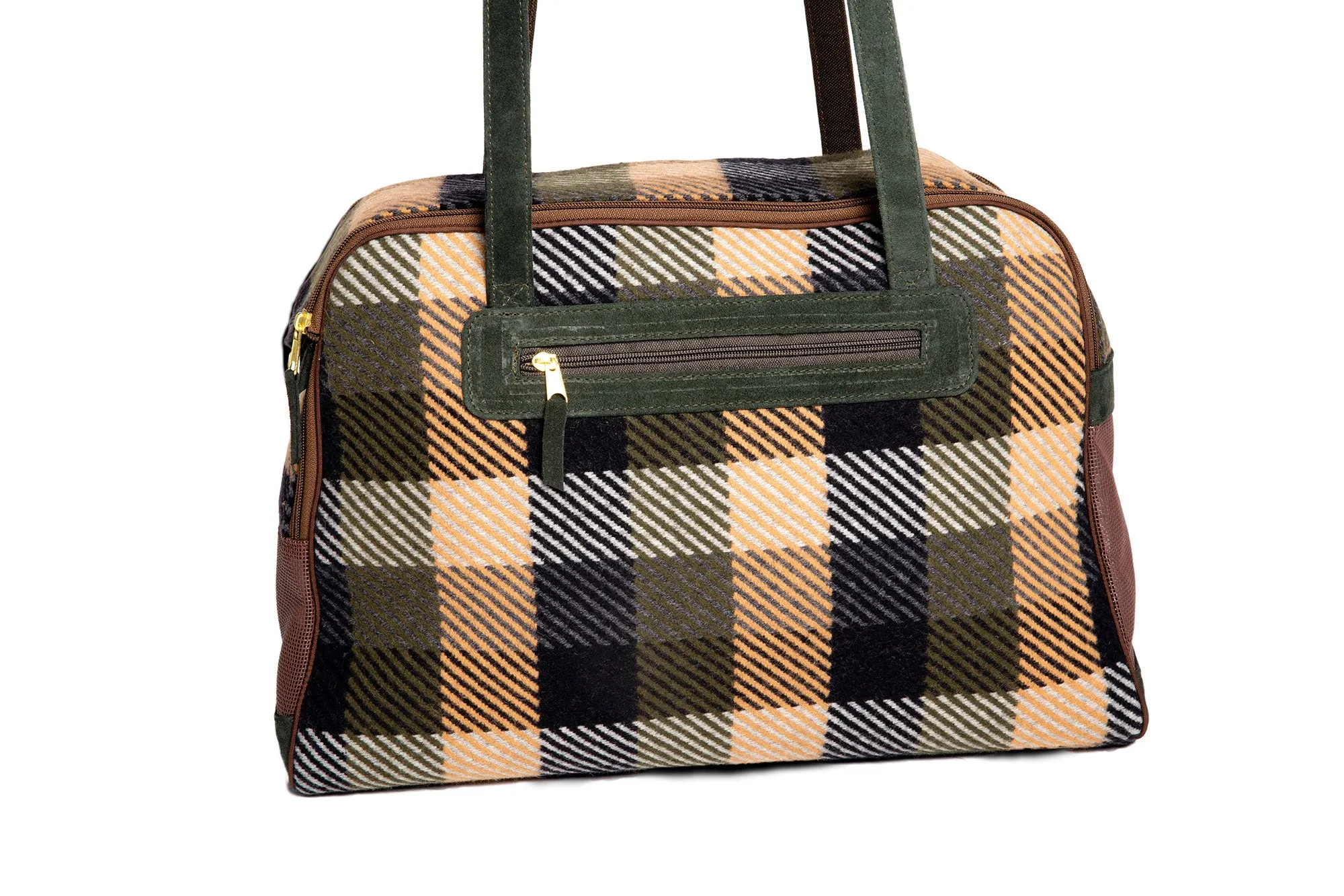 Dog Carrier - Winter - Blue, Green & Tan Wool Plaid