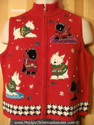 Dog Themed Tacky Cheesy Holiday Sweater Vest with Dogs Wearing Horrid Sweaters  (f1185)