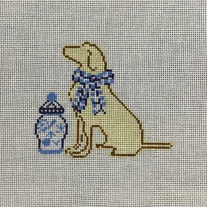 Dog with Ginger Jar and Bow Canvas