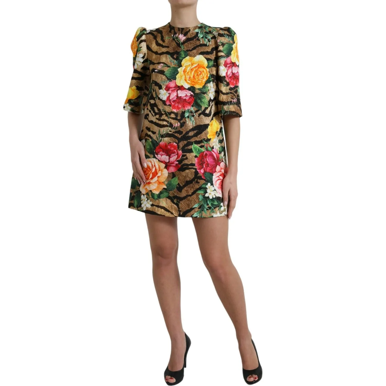 Dolce & Gabbana Animal & Floral Print Mini Shift Dress