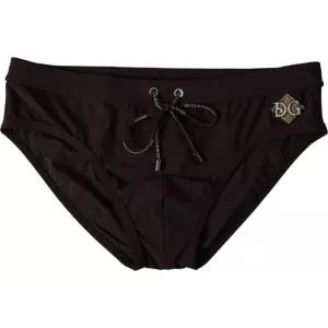 Dolce & Gabbana Black Nylon DG Logo Beachwear Brief Swimwear Men