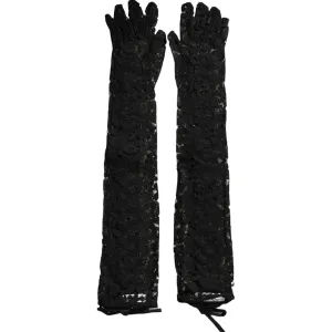 Dolce & Gabbana Black Taormina Lace Elbow Length Gloves