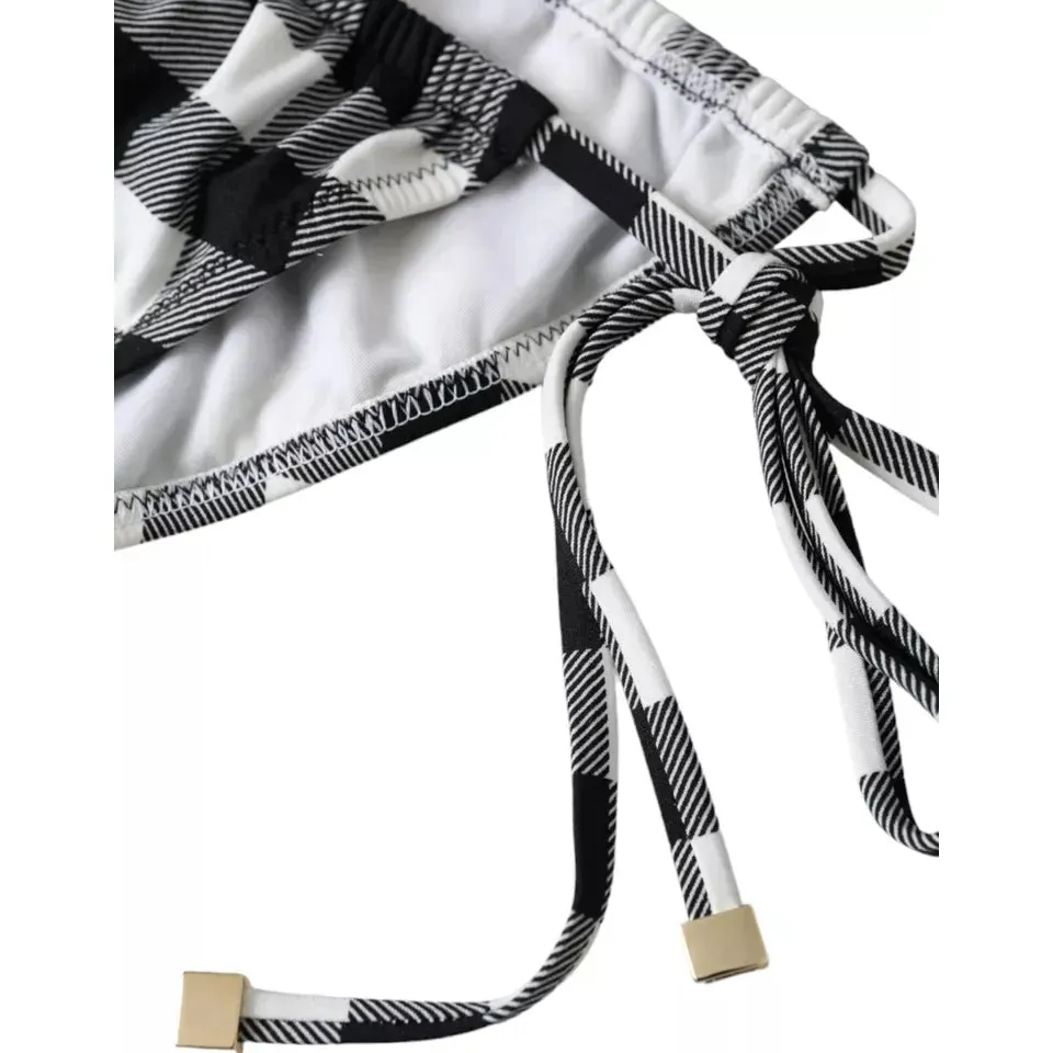 Dolce & Gabbana Black White Check Swimwear Beachwear Bottom Bikini