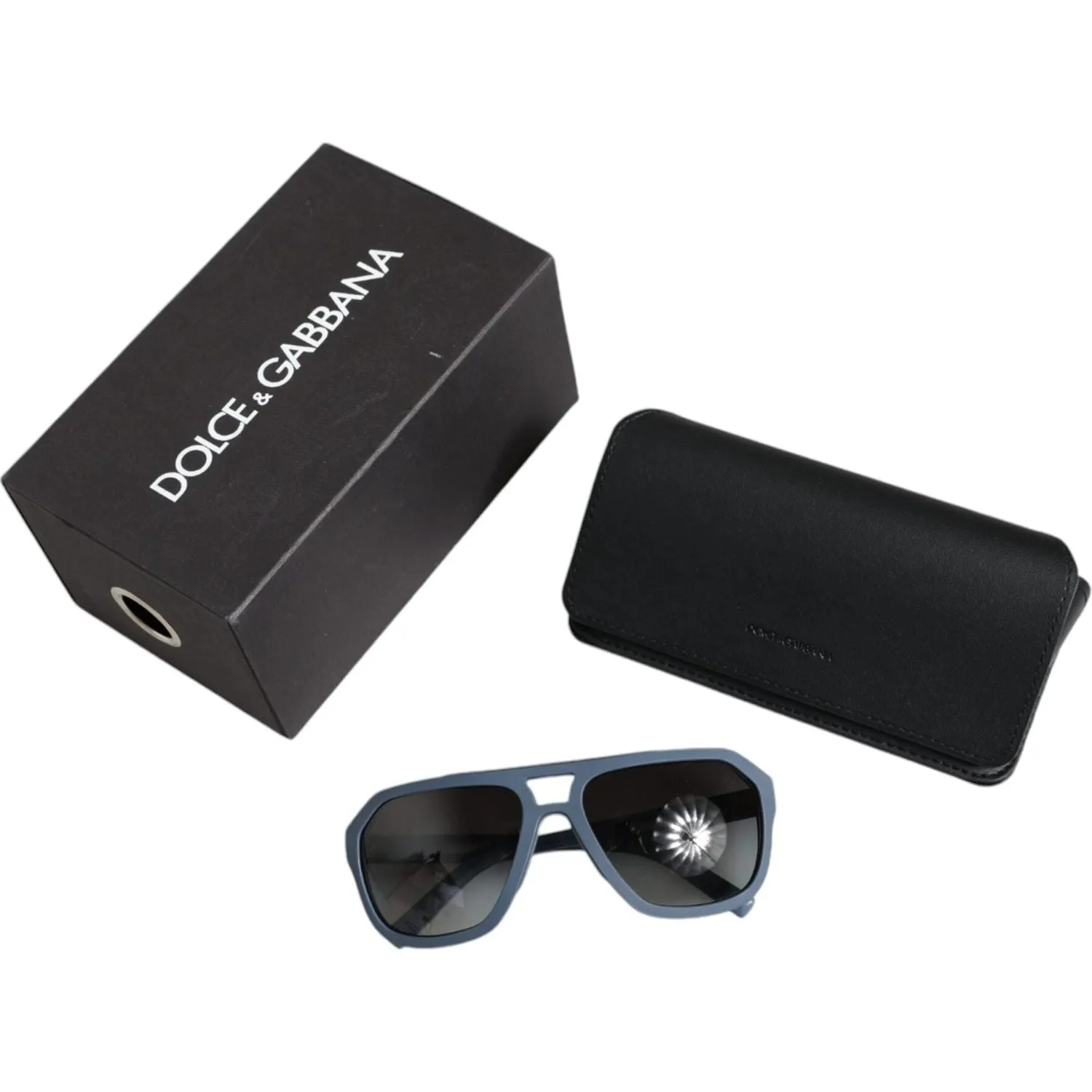 Dolce & Gabbana Blue Metal Frame Rubber Skin Polarized Mirror Lens Sunglasses