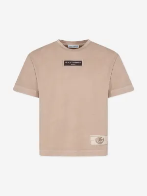 Dolce & Gabbana Boys Logo Label T-Shirt in Beige