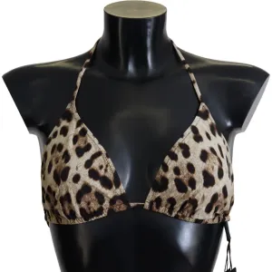 Dolce & Gabbana Brown Leopard Halter Beachwear Swimwear Bikini Top