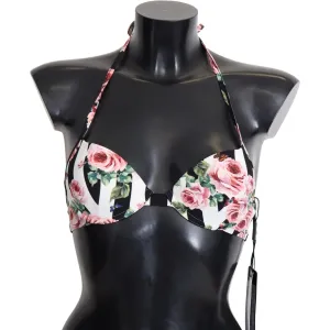 Dolce & Gabbana Chic Rose Print Bikini Top for Elegant Beach Days