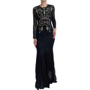 Dolce & Gabbana Crystal Embellished Navy Blue Flare Dress