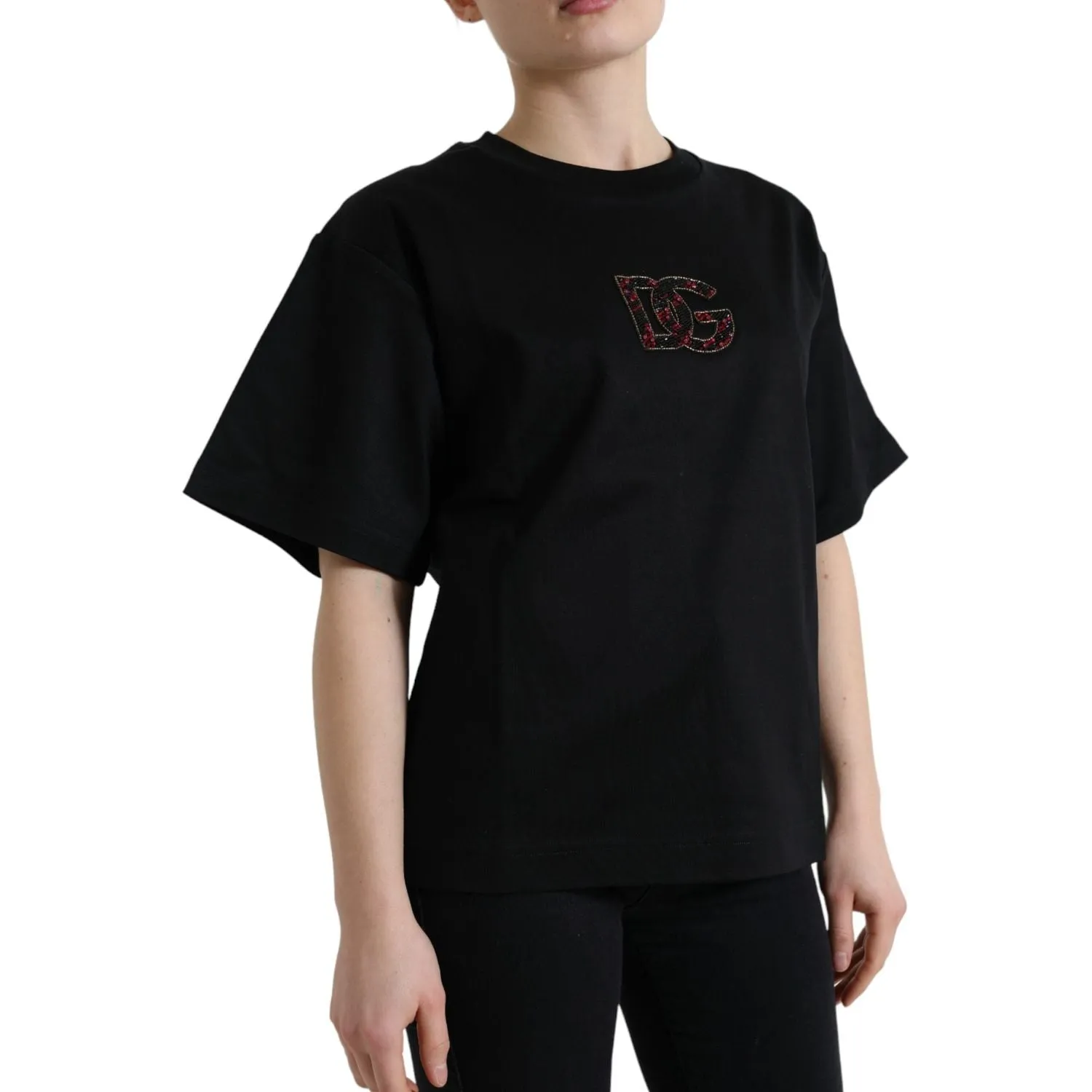 Dolce & Gabbana Elegant Black Crystal-Embellished T-Shirt