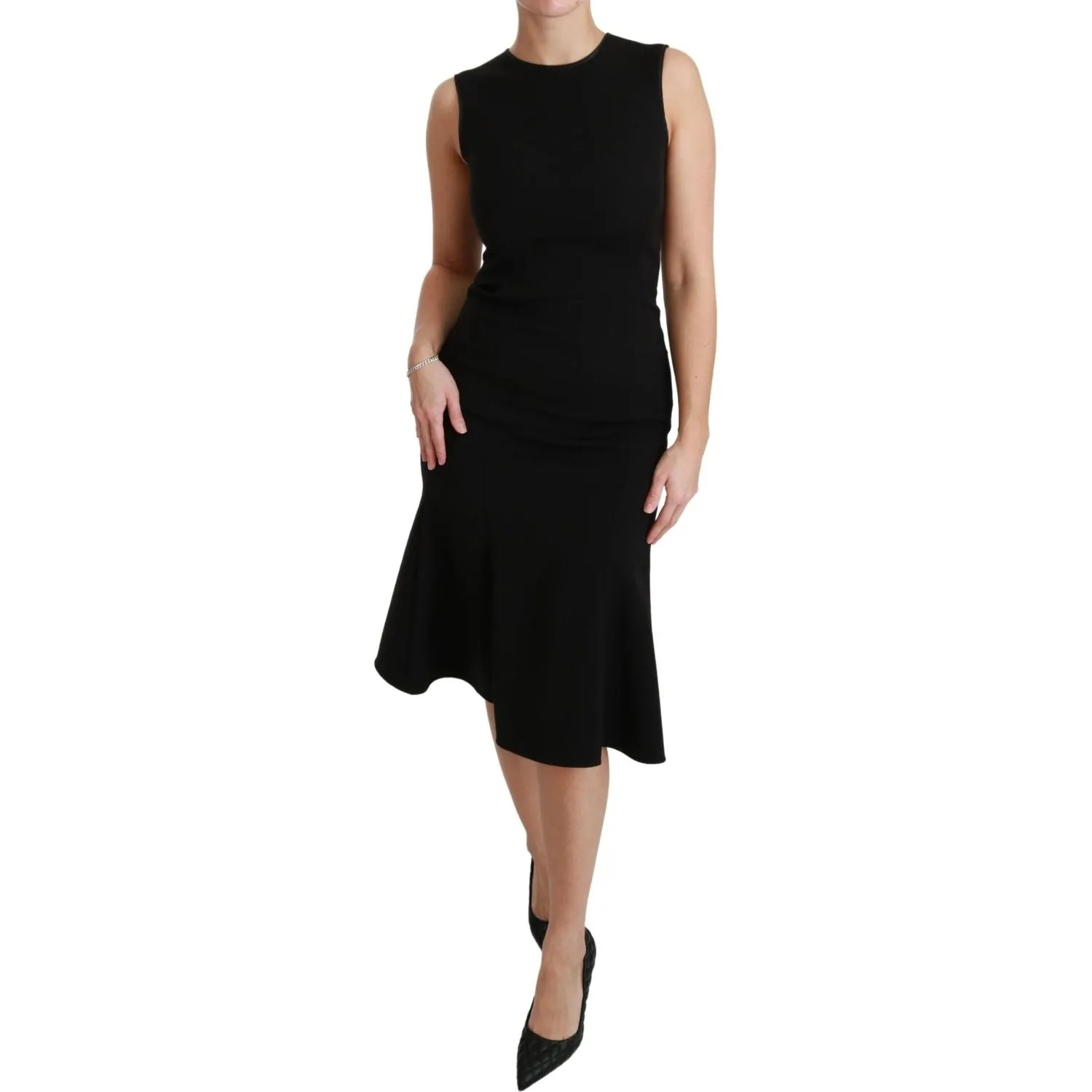 Dolce & Gabbana Elegant Black Fit Flare Wool Blend Dress