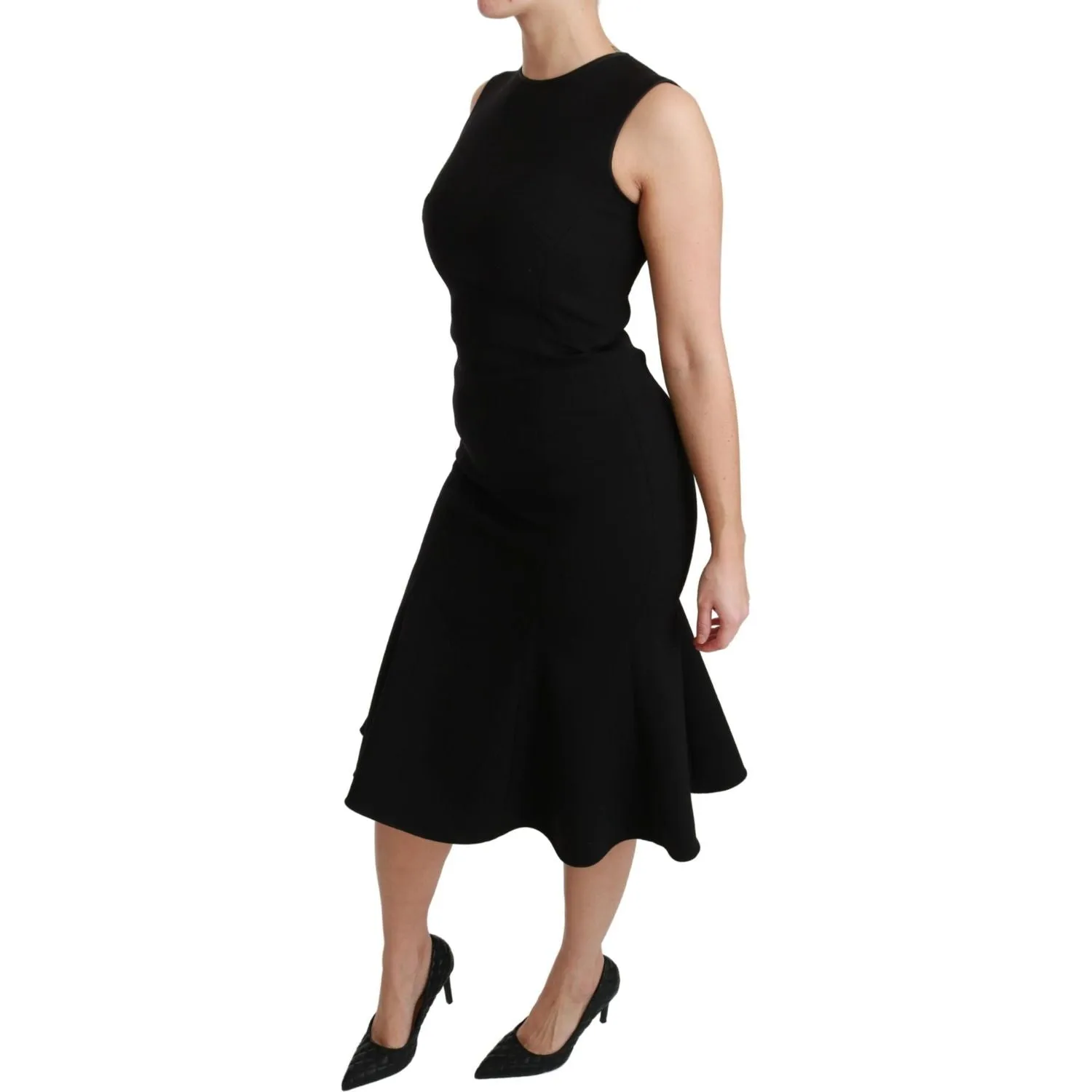 Dolce & Gabbana Elegant Black Fit Flare Wool Blend Dress