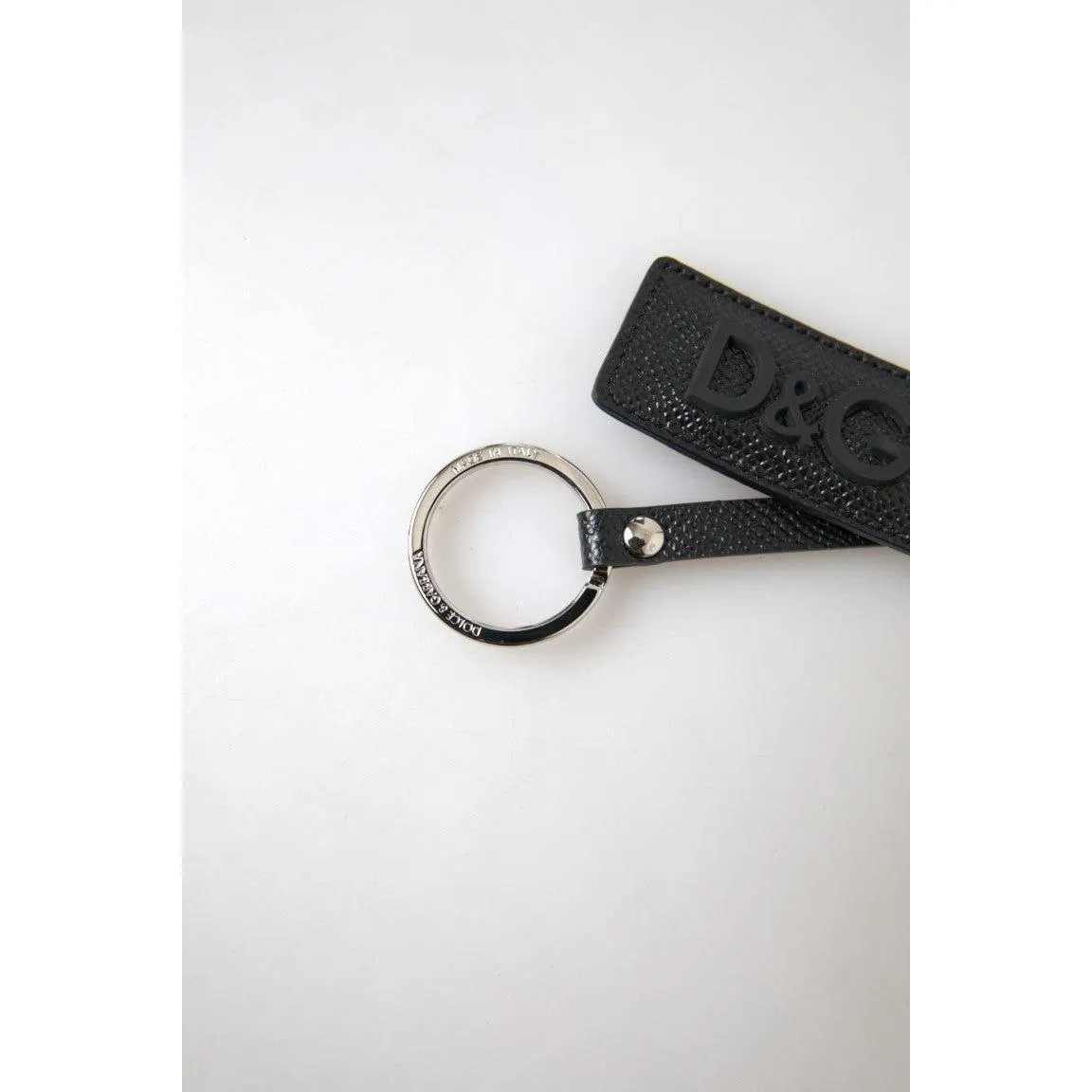 Dolce & Gabbana Elegant Black Leather Keyring Accessory