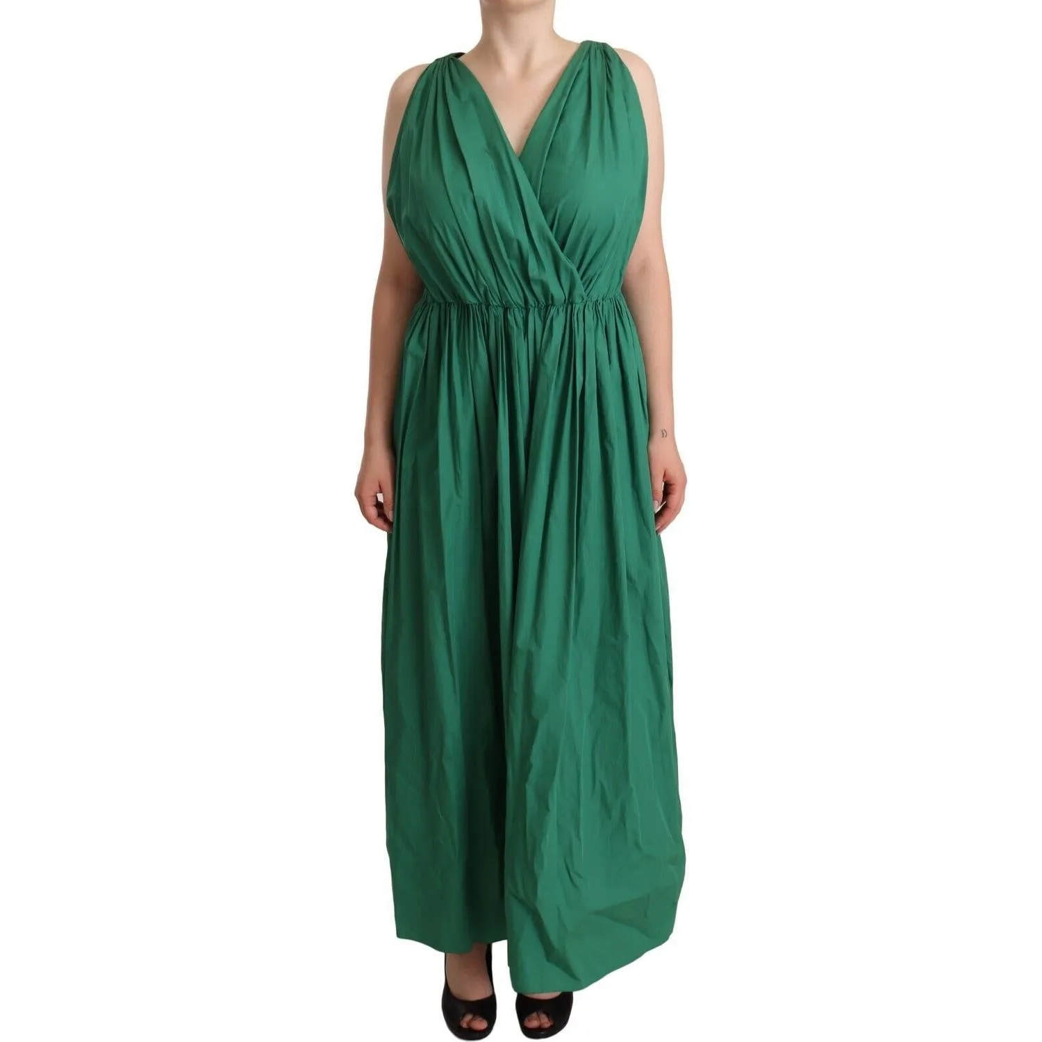 Dolce & Gabbana Elegant Deep Green Sleeveless A-Line Dress