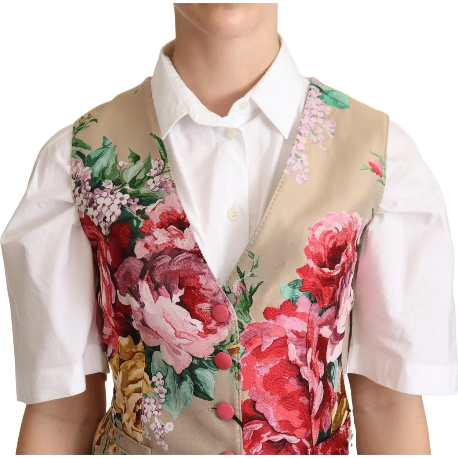 Dolce & Gabbana Elegant Floral Beige Sleeveless Vest