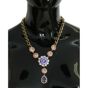 Dolce & Gabbana Elegant Gold Crystal Floral Charm Necklace