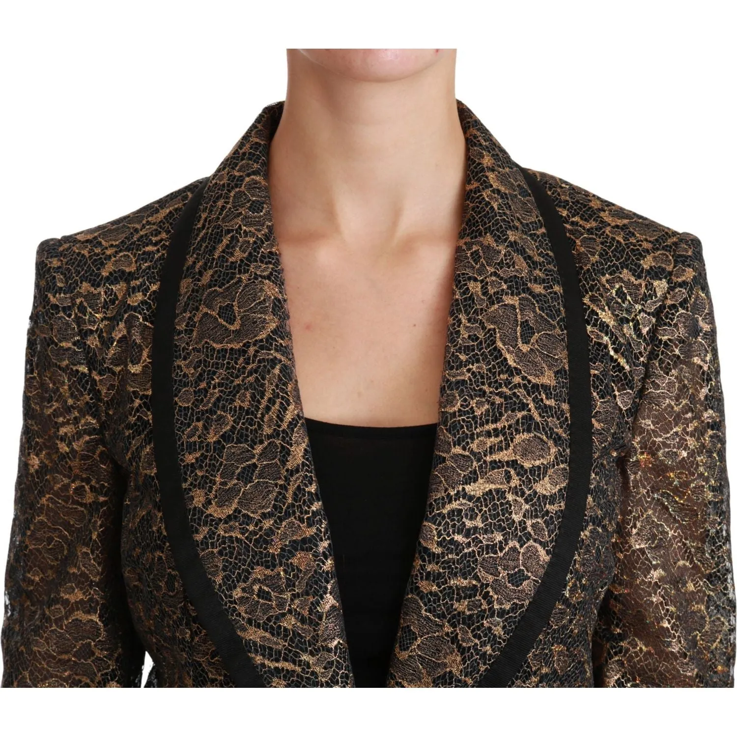 Dolce & Gabbana Elegant Gold Floral Lace Blazer Jacket