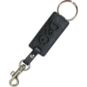 Dolce & Gabbana Elegant Leather Keychain in Black & Silver