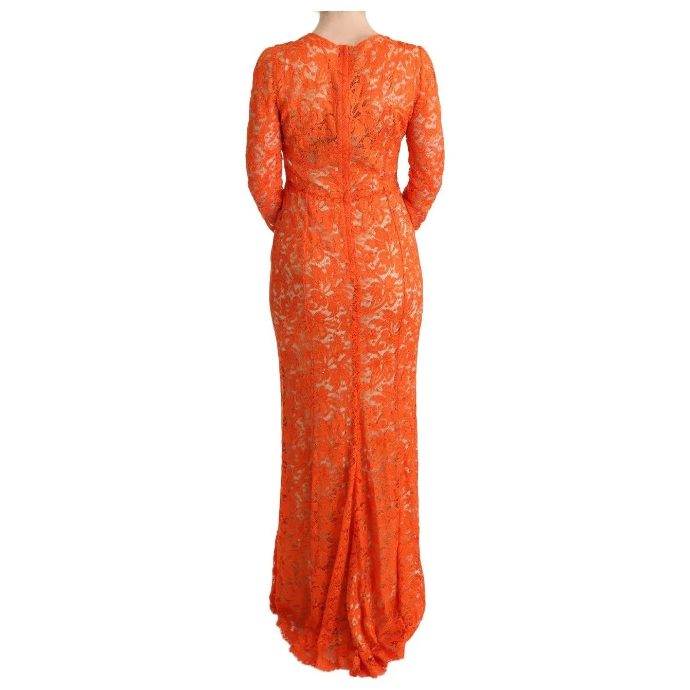 Dolce & Gabbana Elegant Long-Sleeve Full-Length Orange Sheath Dress