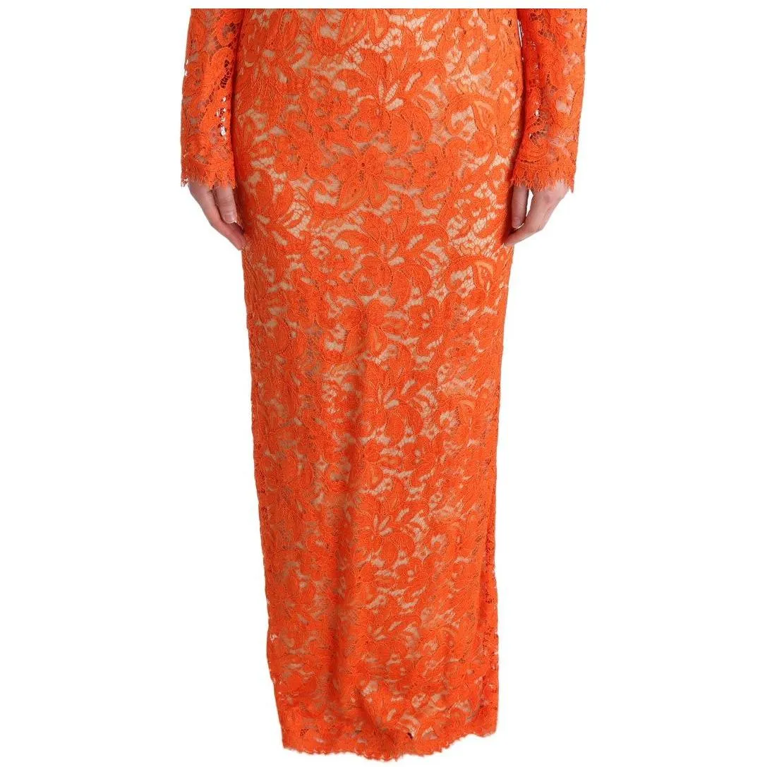 Dolce & Gabbana Elegant Long-Sleeve Full-Length Orange Sheath Dress