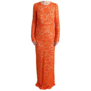 Dolce & Gabbana Elegant Long-Sleeve Full-Length Orange Sheath Dress