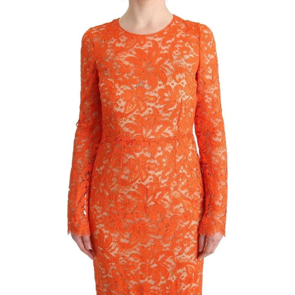 Dolce & Gabbana Elegant Long-Sleeve Full-Length Orange Sheath Dress