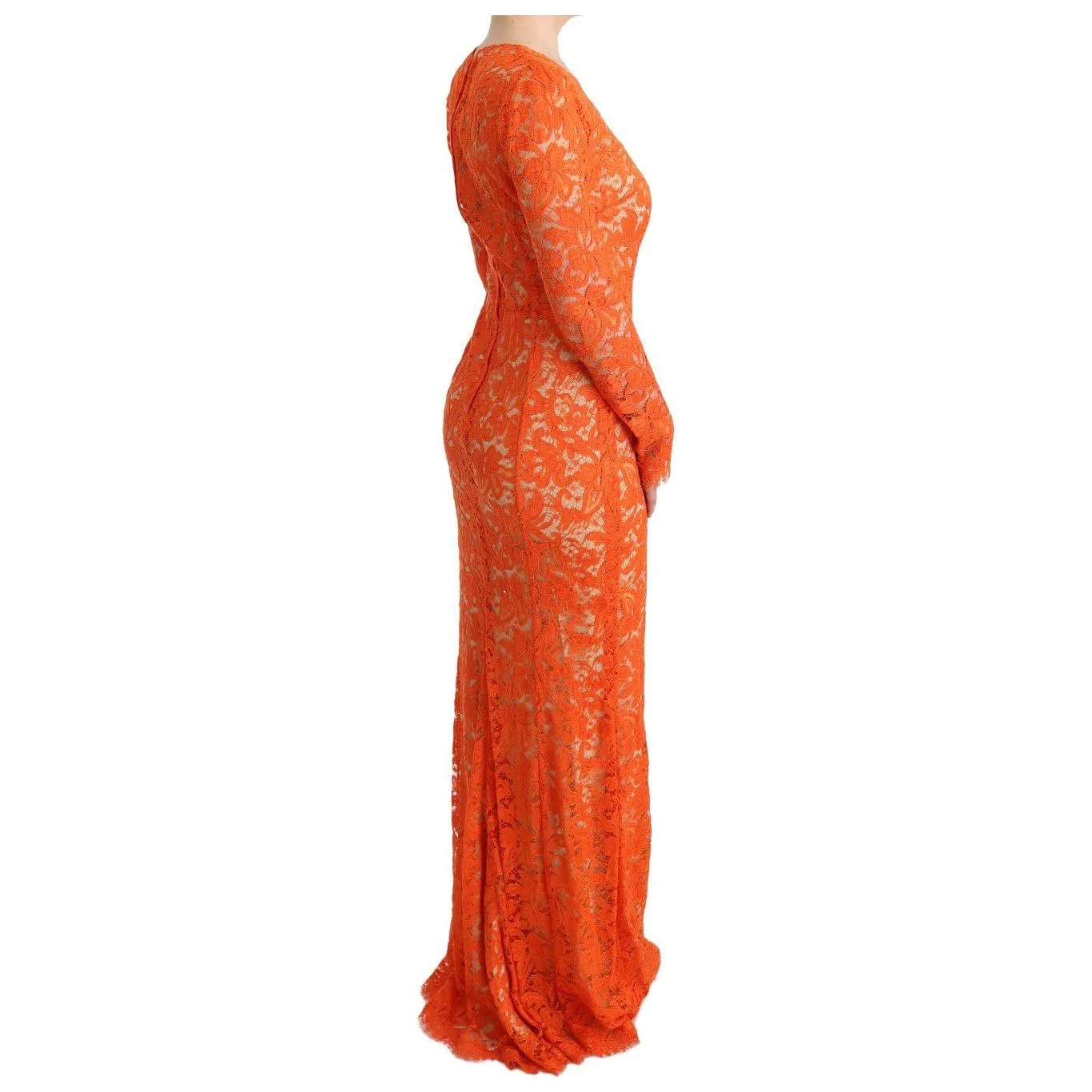 Dolce & Gabbana Elegant Long-Sleeve Full-Length Orange Sheath Dress