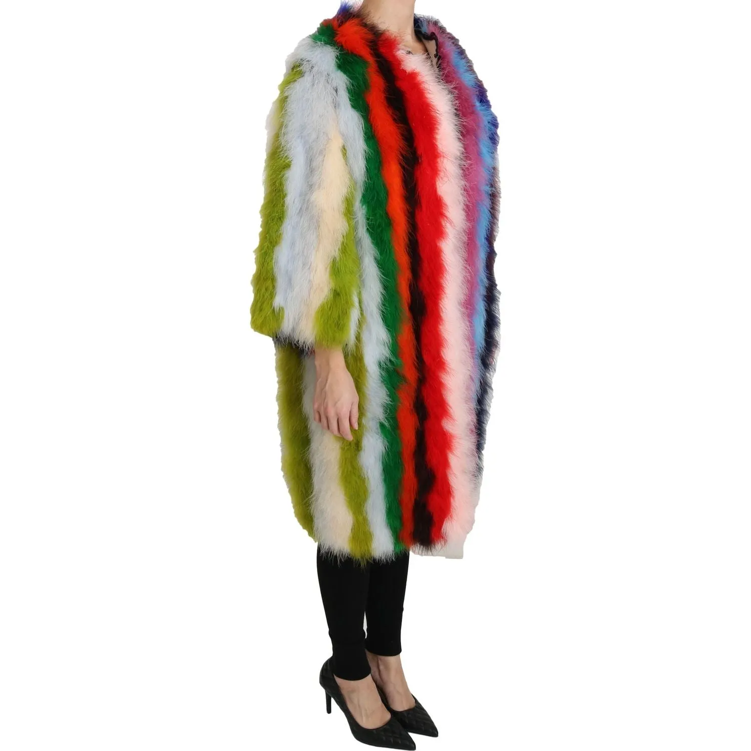 Dolce & Gabbana Elegant Multicolor Feather Long Coat Jacket