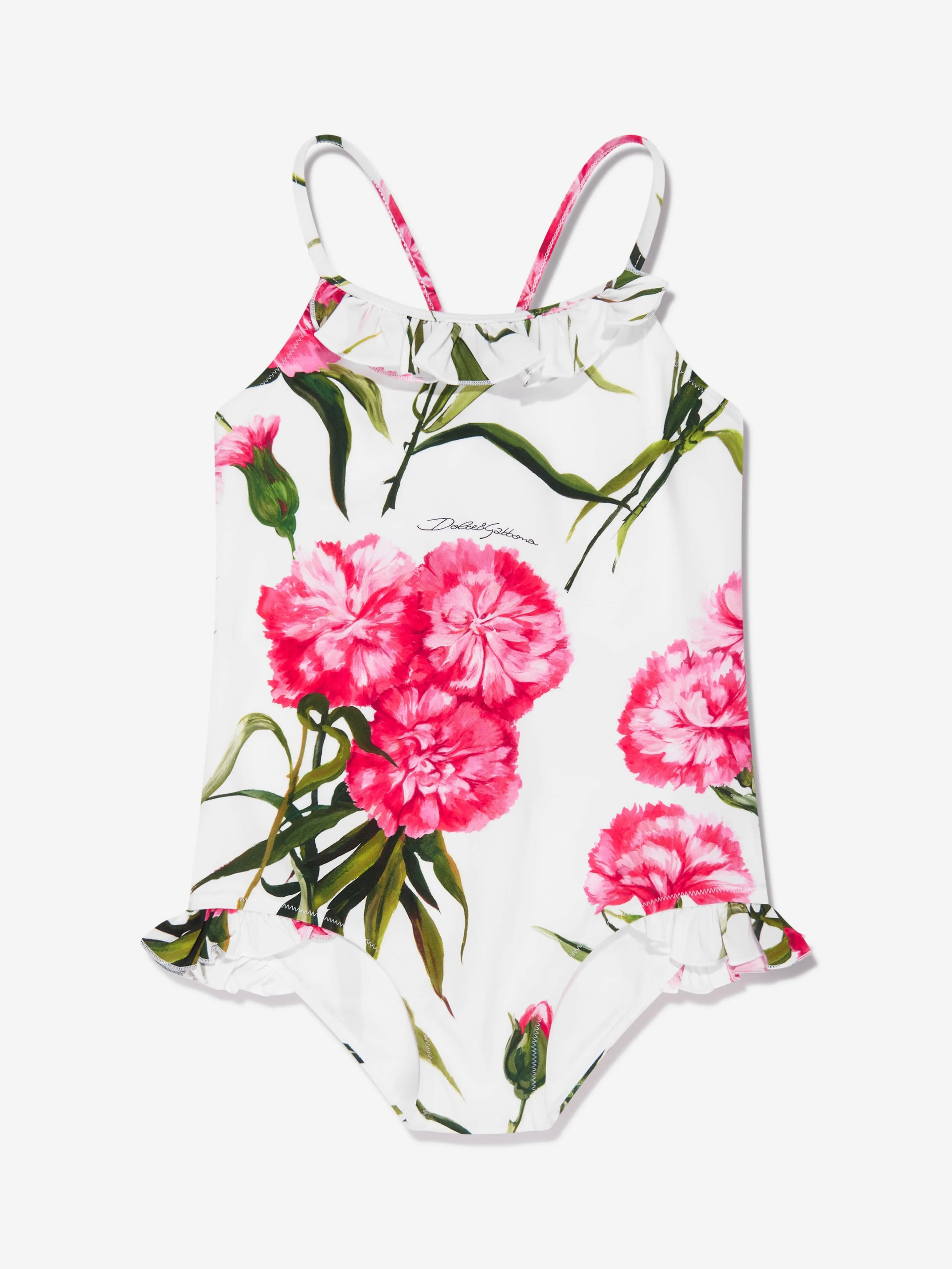 Dolce & Gabbana Girls Carnation Swimming Costume in White