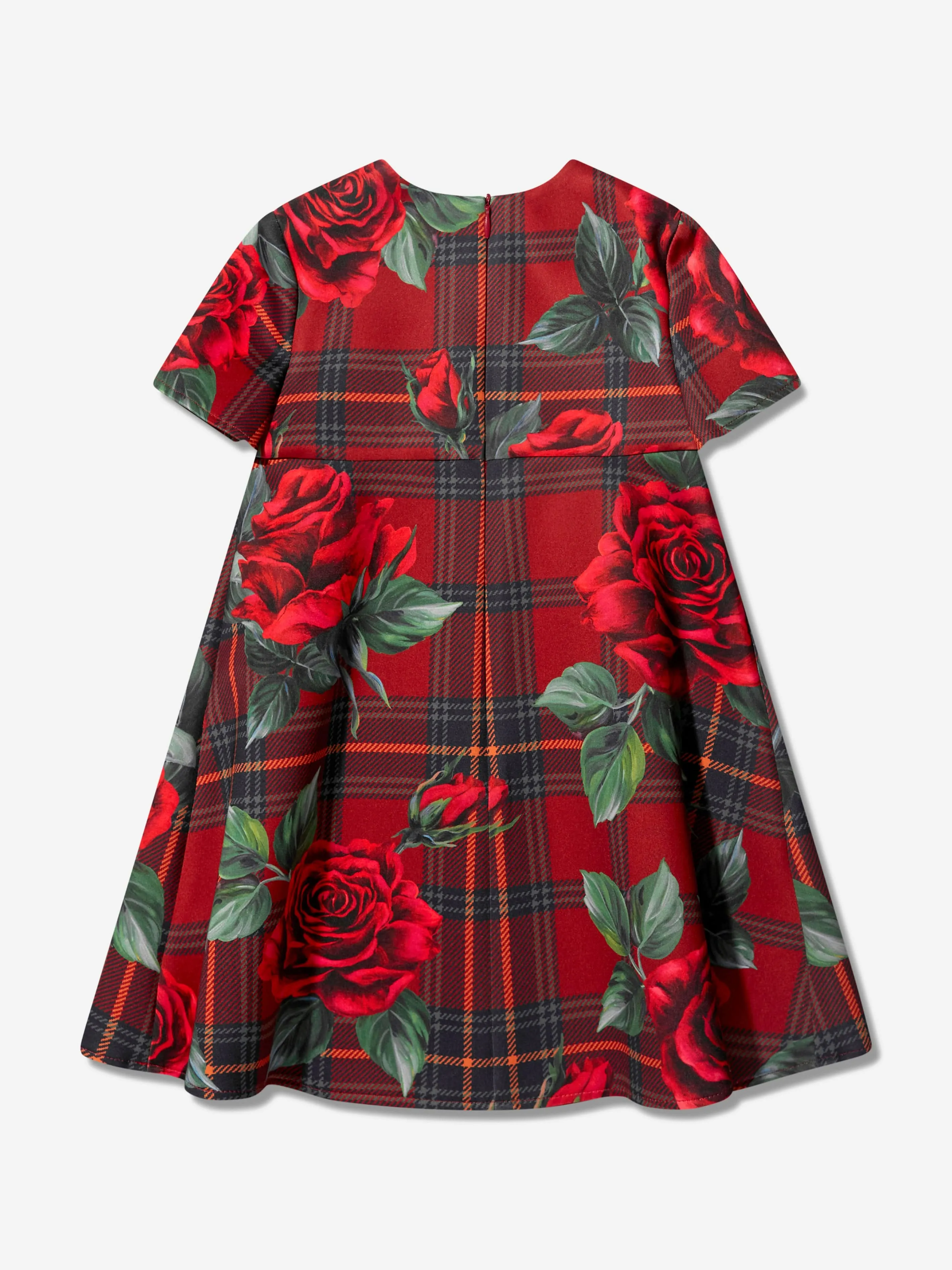 Dolce & Gabbana Girls Tartan Rose Shift Dress in Red