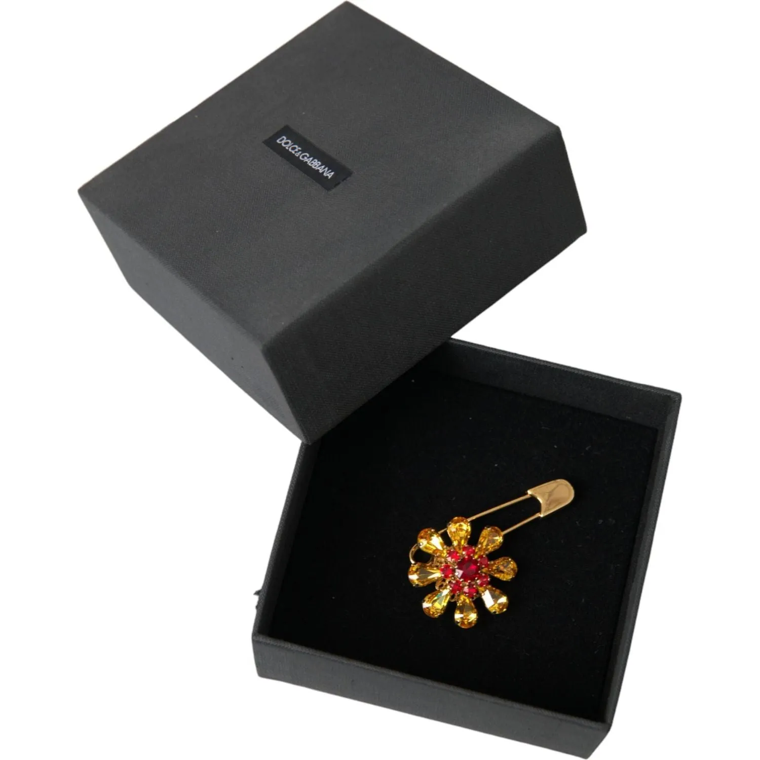 Dolce & Gabbana Gold Brass Floral Crystal Jewelry Brooch Pin