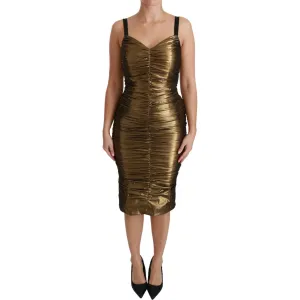 Dolce & Gabbana Gold Stretch Lame Ruched Dress