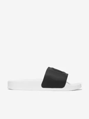 Dolce & Gabbana Kids Leather Logo Sliders in Black