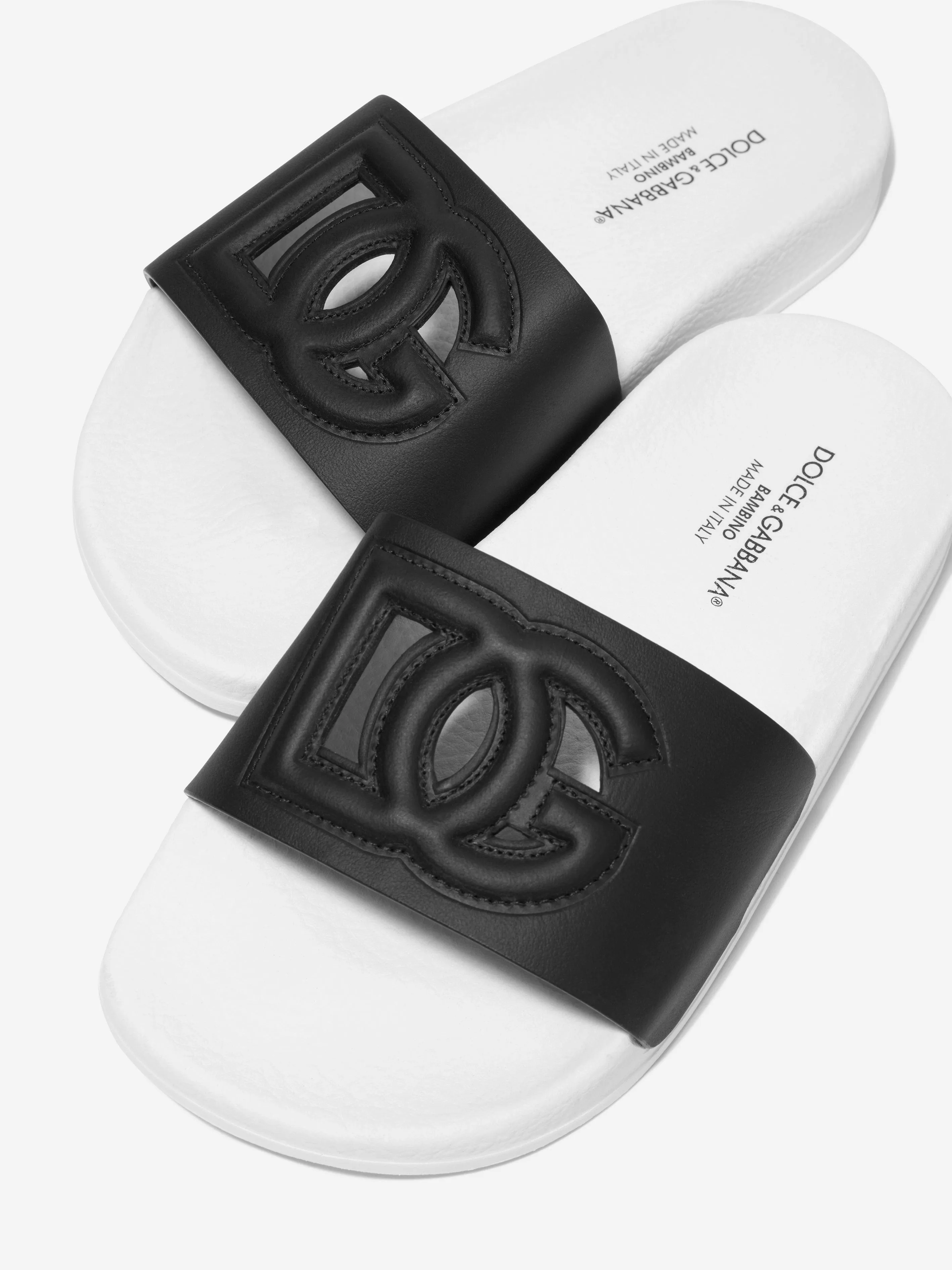 Dolce & Gabbana Kids Leather Logo Sliders in Black