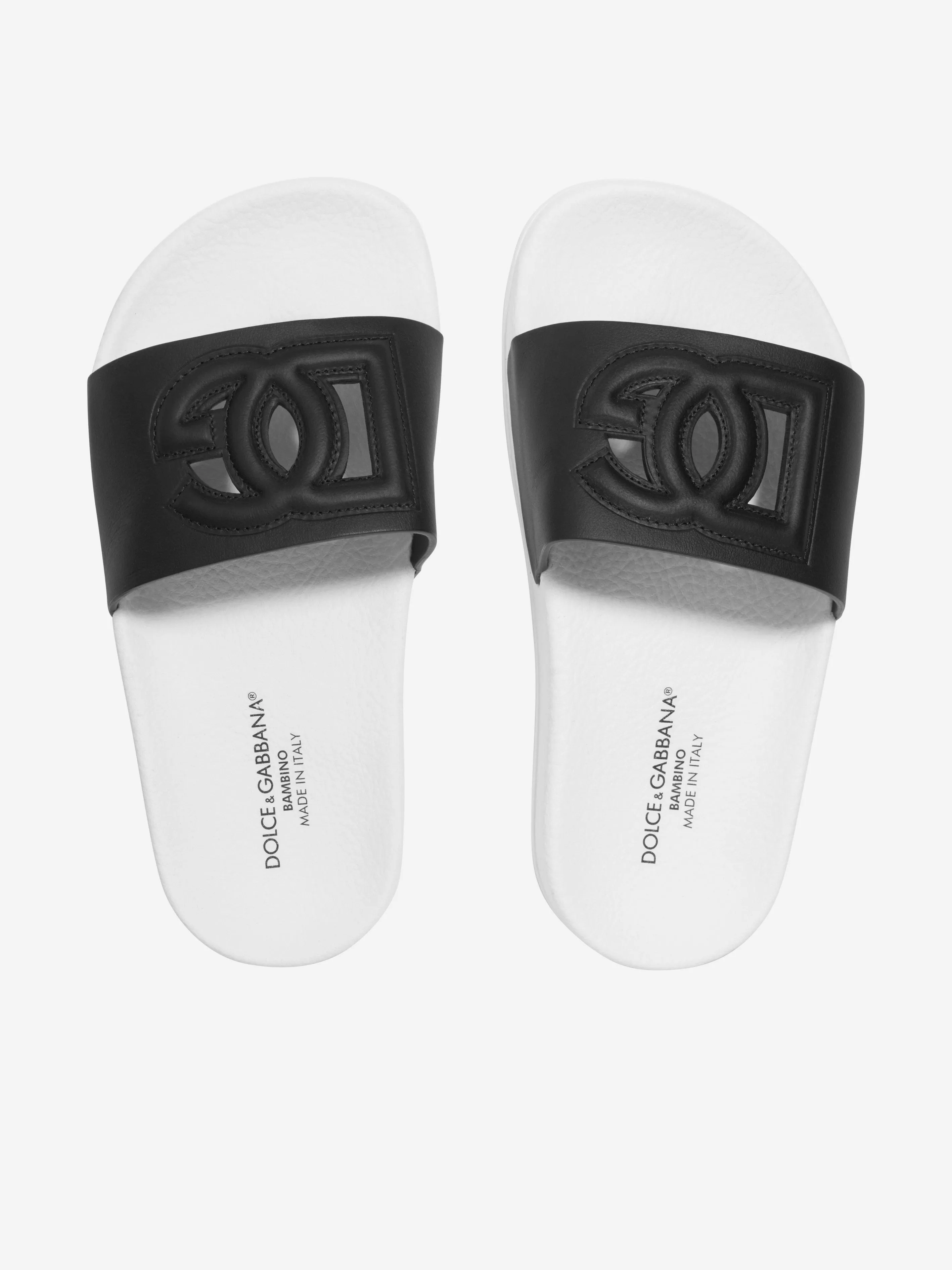 Dolce & Gabbana Kids Leather Logo Sliders in Black