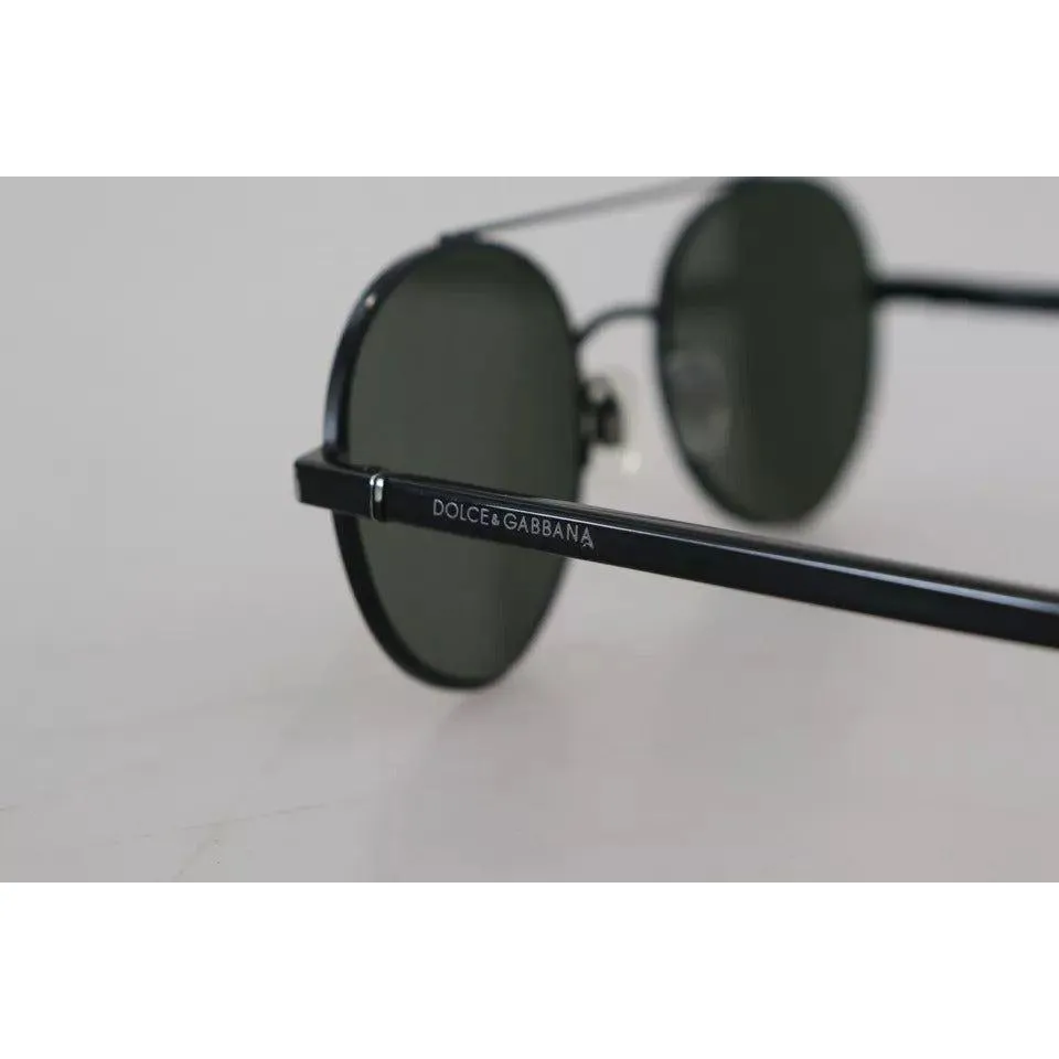 Dolce & Gabbana Matte Black Steel Frame Green Lens DG2245 Sunglasses